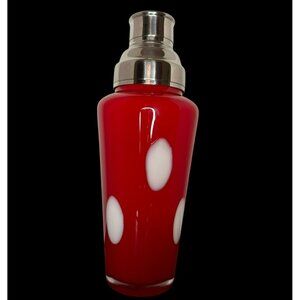 Vintage 1960s Murano Blown Glass Cocktail Shaker Red White With Stainless Steel